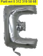 E harfi G�m�� Gri folyo balon s�per kalite 14 inc 38 cm