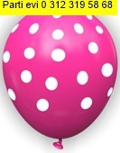 Fu�ya zemine beyaz Puantiyeli bask�l� 12 inc balon